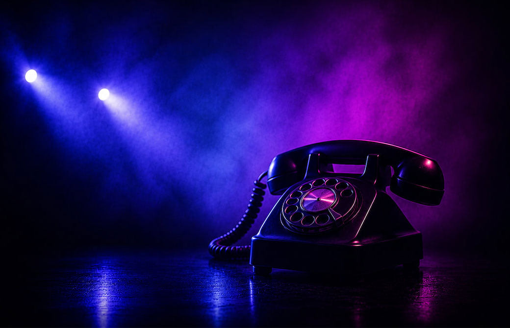 Klassisches Telefon im Bühnenlicht.